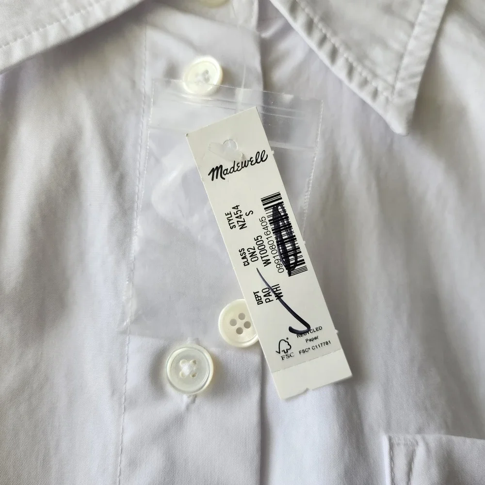 Madewell Shirt Womens Small Straight Hem Boxy Button White Cotton Poplin Top NWT - Picture 5 of 7